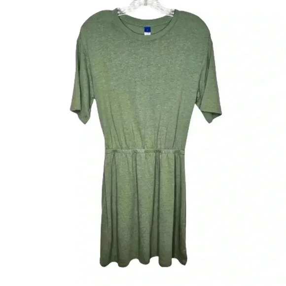 Old Navy Linen Blend Midi Olive Green Elastic Waistband Lounge Dress Size Small - Picture 1 of 6